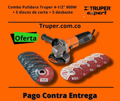 Combo Pulidora Truper 4-1/2" 800W + 5 discos de corte + 5 desbaste